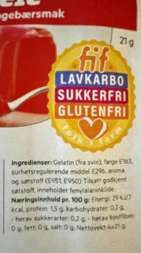 Bringebærgelé uten sukker 4 poser
