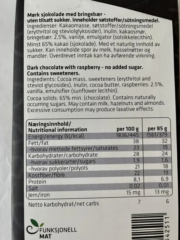 Dark Chocolate Raspberry 85 g