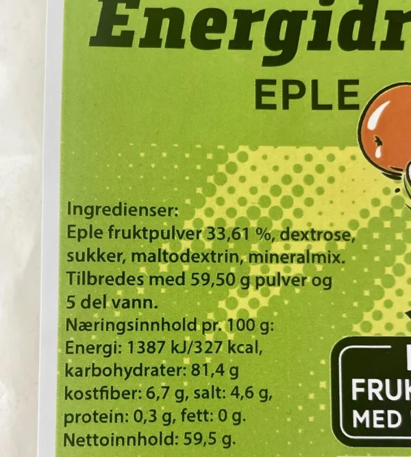 Energidrikk Eple med Mineraler Ekte Fruktpulver