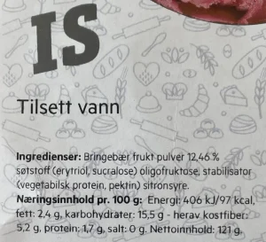 Is Sorbet Bringebær Sukkerfri Ekte Fruktpulver