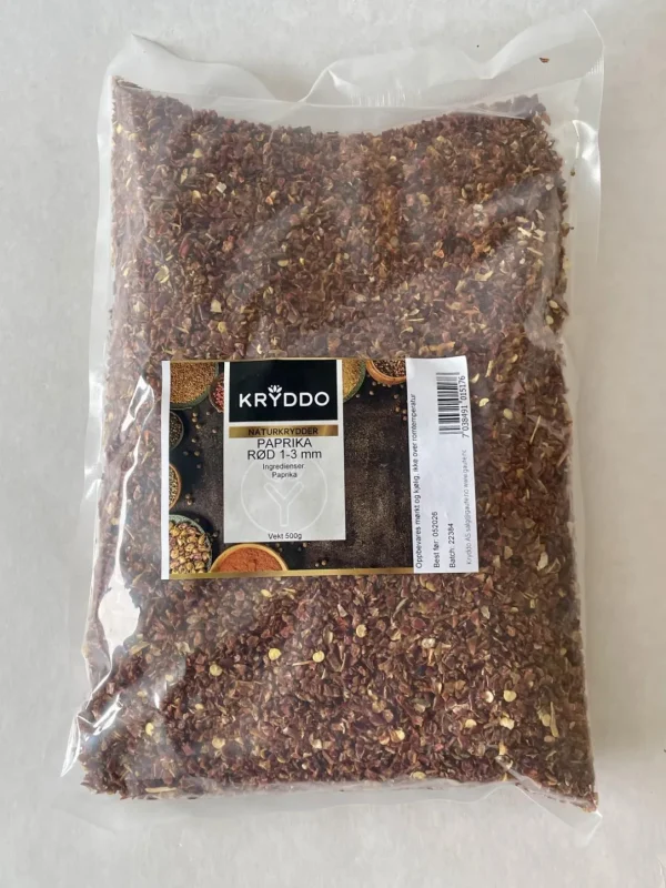 Paprika Rød 1-3 mm 500 gram