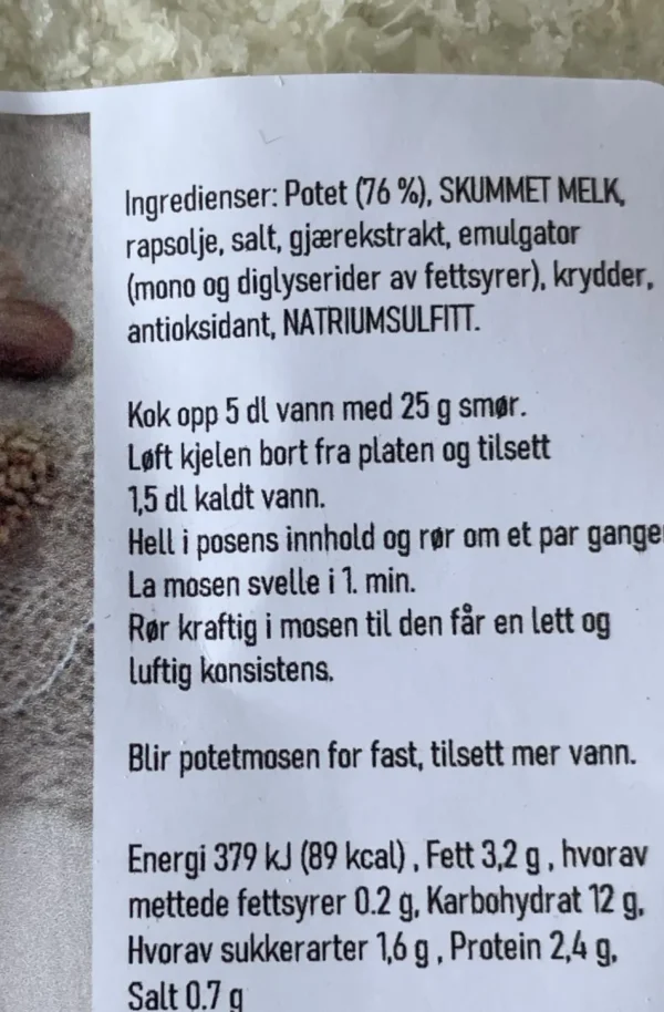 Potetmos med Melk (4 posjoner) 175 g