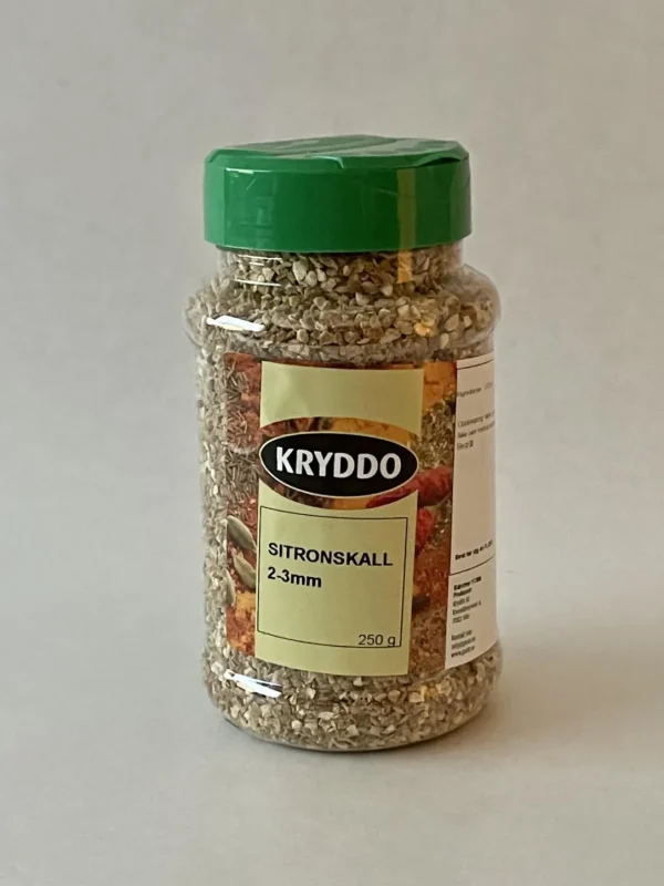 Sitronskall tørket 2-3 mm 250 gram i boks
